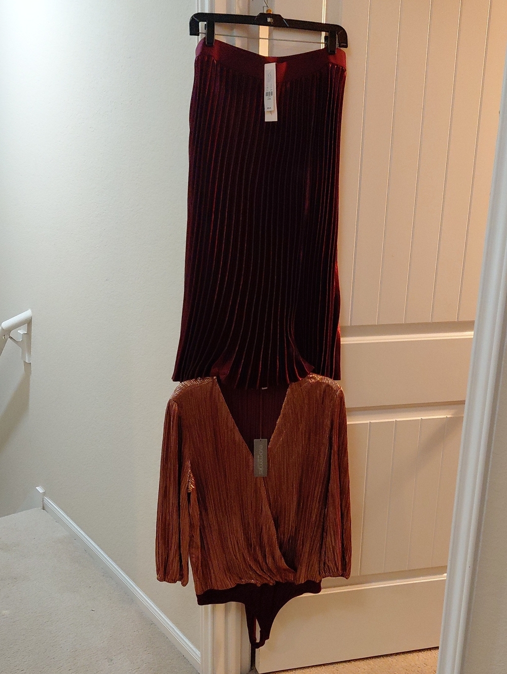 Pleated Burgundy Midi Skirt -with Bodysuit